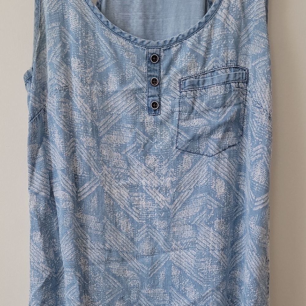 Buttons Light Blue Boho Tank Top Tunic - Picture 7 of 16